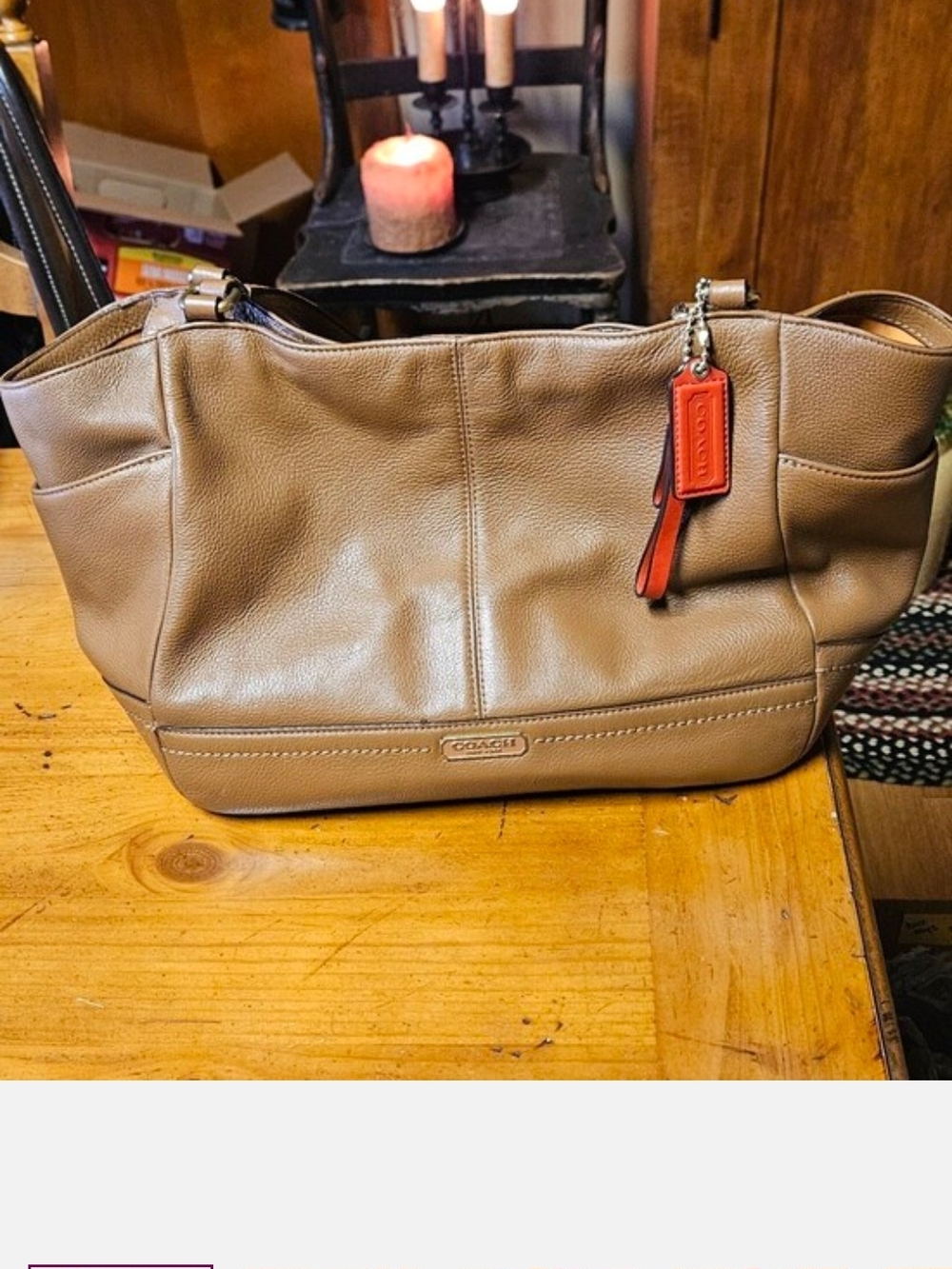 COACH Tan Leather Tote Bag with Red Tag